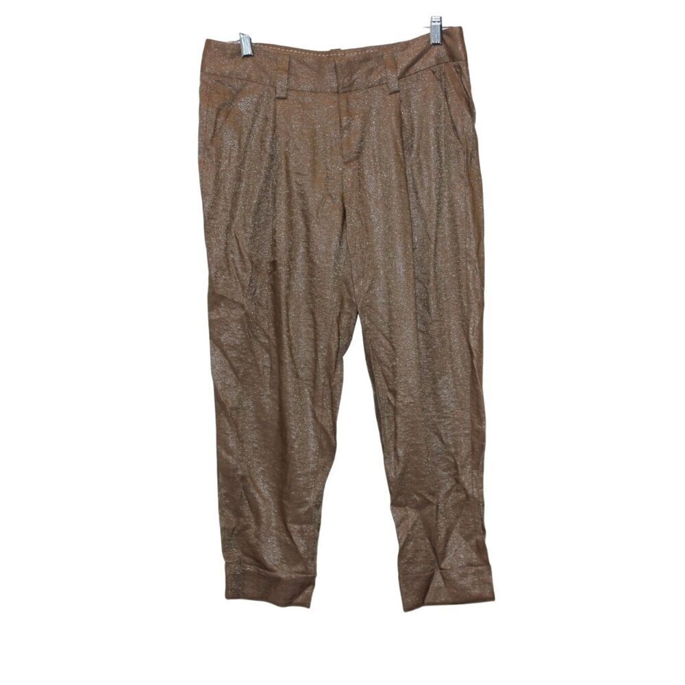 Alice + Olivia Gold Metallic Womens Pleated Trousers Pants  Size  0